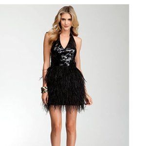 bebe Isis Sequin V-Neck Feather Dress